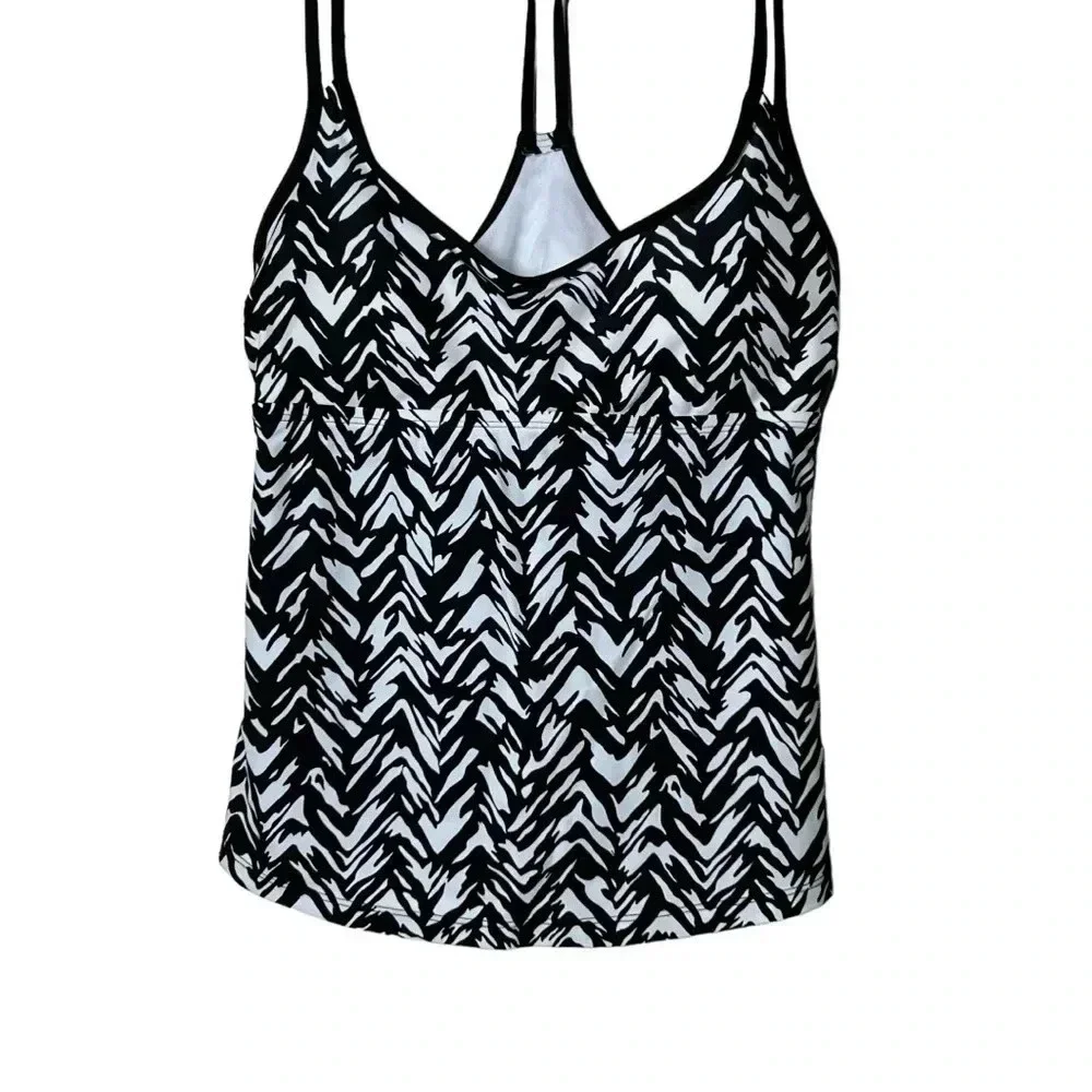 1712. KONA SOL SPAGHETTI STRAP TANKINI SWIMSUIT TOP SIZE SMALL BLACK/WHITE COLOR